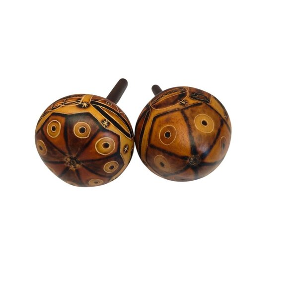 Vintage Gourd Maracas Hand Carved Folk Art Latin instrument Music Lover Gift art - Picture 5 of 14